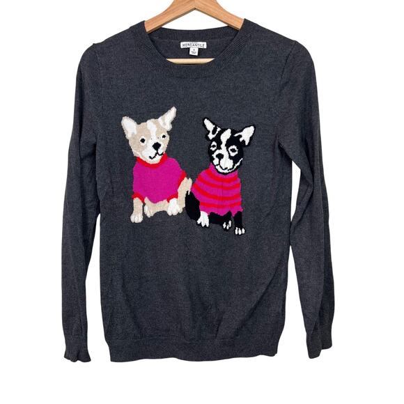 J. Crew Women's Small French Bulldog Teddie Sweater Merino Wool Blend Charcoal - Picture 1 of 8